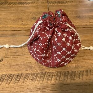 Elegant Red Floral Drawstring Pouch